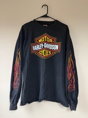 Vintage 90s Harley-Davidson Orange Flame Long Sleeve T-Shirt - XL